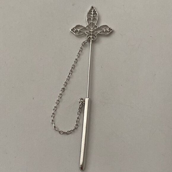 Wells Jewelry - Silver Vintage Wells Sterling Hat Floral Cross Stick Pin Brooch